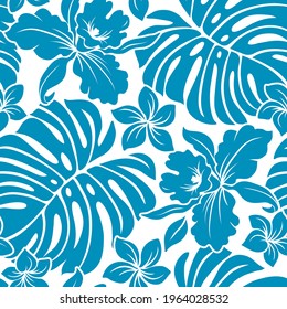 Tropical Hawaiian pattern with repeat with monstera and orchid