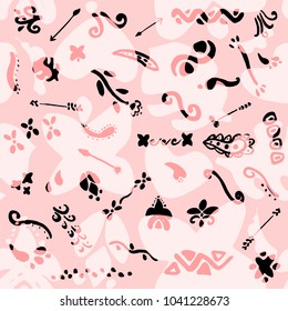 Tropical Hawaiian Seamless pattern with hand drawn organic shapes and textures, ink brush decorative elements. Summer vector backdrop for textile, wallpaper, wrapping