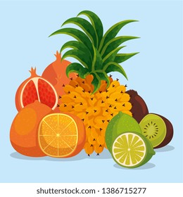 tropical healthy fruits with sweet tasty
