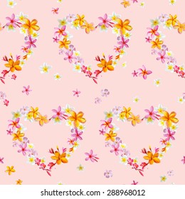 Tropical Hearts Flowers Backgrounds - Seamless Floral Shabby Chic Pattern - in vector