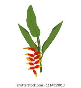 Tropical Helicon flower on white isolated background. Template for logo design, icons, shortcuts, postcards. Vector illustration.