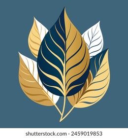 Tropical heliconia and leaf's exotic golden decoration vector illustration