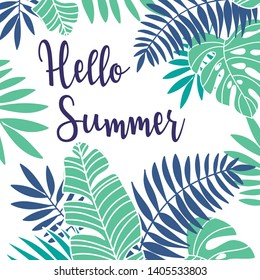 Tropical hello summer poster with white background