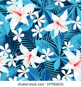 Tropical hibiscus floral 5 seamless pattern.