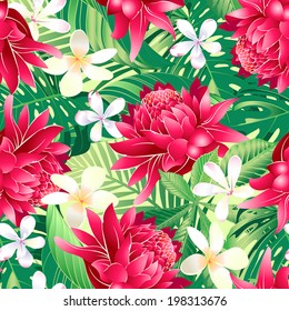 Tropical hibiscus floral 7 seamless pattern .