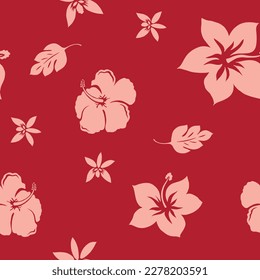 TROPICAL HIBISCUS FLORAL STENCIL BLOOM ALL OVER PRINT SEAMLESS PATTERN VECTOR