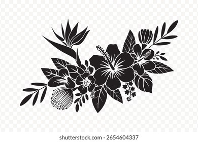 Tropical Hibiscus Flower Arrangement Vector Illustration, Isolated on Transparent Background PNG Image Design