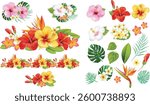 Tropical Hibiscus Flower Composition with Separate Elements for Designs and Custom Arrangements