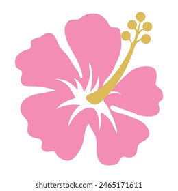 Tropical Hibiscus Flower. Hawaii Bouquet for Summer Sale Banners. Paradise leaf. Exotic Pink flower isolated design on white background. Flat Vector illustration.