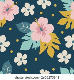 Tropical hibiscus flower pattern vector illustration