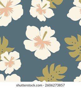 Tropical hibiscus flower pattern vector illustration