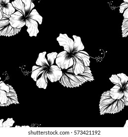 A tropical hibiscus flowers seamless background pattern