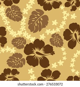 Tropical hibiscus flowers seamless pattern