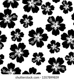 Tropical hibiscus plumeria floral plant exotic vector beach wallpaper seamless pattern textile print .Botanical illustration in hawaiian style. Jungle foliage.