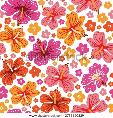 Tropical hibiscus seamless vector pattern design