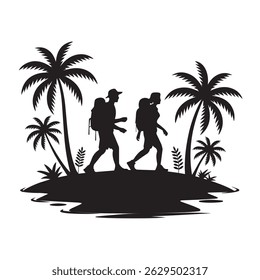 Tropical Hike Silhouette - Couple Trekking on Island 2