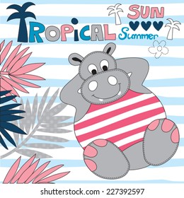 tropical hippo vector illustration