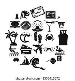 Tropical holiday icons set. Simple set of 25 tropical holiday vector icons for web isolated on white background