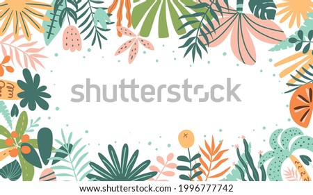 Tropical horizontal banner. Tropic leaf summer panorama. Exotic leaves banner Botanical graphic design for cosmetics, spa, perfume, health care products, wedding invitation. Palm vector illustration.