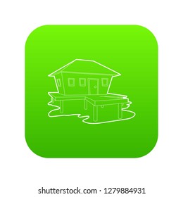 Tropical house icon green vector isolated on white background