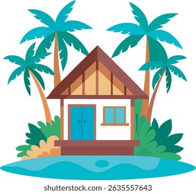 tropical house with palm trees color vector on a white background