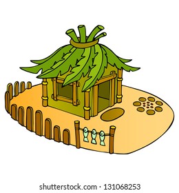 Tropical house. Vacation on island. Vector illustration.