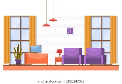 Tropical Houseplant Green Decorative Plant in Living Room Illustration