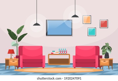 Tropical Houseplant Green Decorative Plant in Living Room Illustration