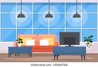 Tropical Houseplant Green Decorative Plant in Living Room Illustration