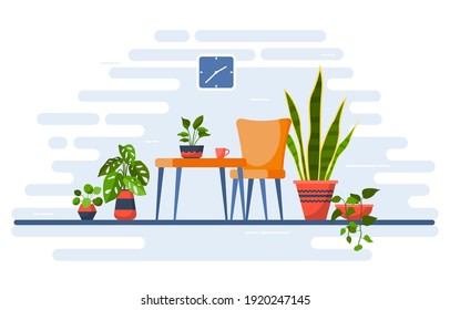 Tropical Houseplant Green Decorative Plant Interior House Illustration
