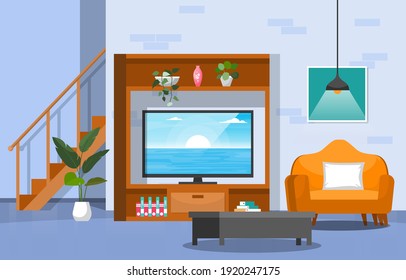 Tropical Houseplant Green Decorative Plant in Living Room Illustration