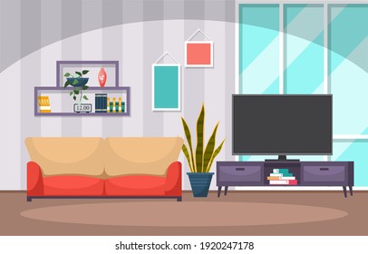 Tropical Houseplant Green Decorative Plant in Living Room Illustration