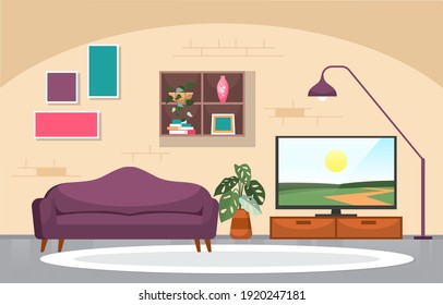 Tropical Houseplant Green Decorative Plant in Living Room Illustration