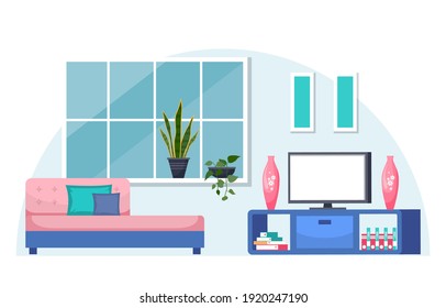 Tropical Houseplant Green Decorative Plant in Living Room Illustration