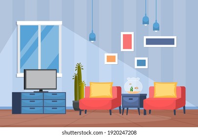 Tropical Houseplant Green Decorative Plant in Living Room Illustration