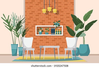 Tropical Houseplant Green Decorative Plant in Living Room Illustration