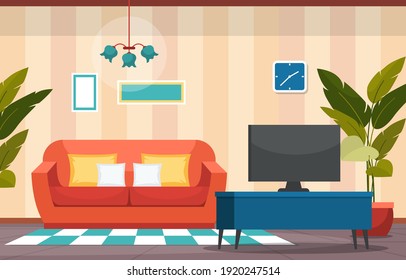 Tropical Houseplant Green Decorative Plant in Living Room Illustration