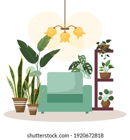 Tropical Houseplant Green Decorative Plant Interior House Illustration