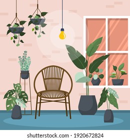 Tropical Houseplant Green Decorative Plant Interior House Illustration