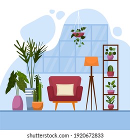 Tropical Houseplant Green Decorative Plant Interior House Illustration