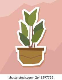 Tropical Houseplant Sticker in Pot with Flat Cutout Style