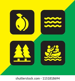 tropical icon. 4 tropical set with lemon, boat, wave and tree vector icons for web and mobile app