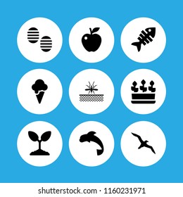 tropical icon. 9 tropical set with summer, aquarium, footprint and fruit vector icons for web and mobile app