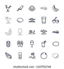 Tropical icon. collection of 25 tropical outline icons such as orange, alligator, parrot, cocktail, lemon, lemon, cocktail, palm. editable tropical icons for web and mobile.