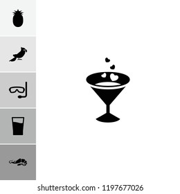 Tropical icon. collection of 6 tropical filled icons such as drink, alligator, parrot, cocktail, pineapple. editable tropical icons for web and mobile.