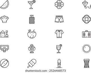 Die Kollektion tropischer Symbolpakete ist eine Vektorgrafik mit bearbeitbarem Strich.