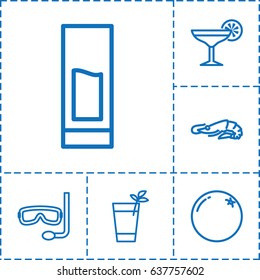 Tropical icon. set of 6 tropical outline icons such as alligator, orange, drink, cocktail