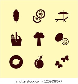 tropical icon. tropical vector icons set tree, peach, lemon and leaf