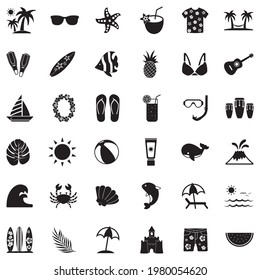 Tropical Icons. Black Flat Design. Vector Illustration.