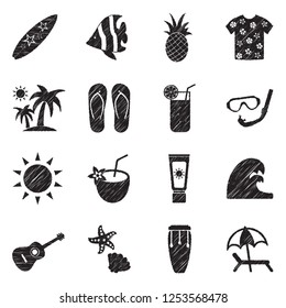 Tropical Icons. Black Scribble Design. Vector Illustration.